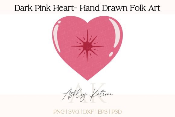 Download Dark Pink Heart- Hand Drawn Folk Art - Dark pink Collection
