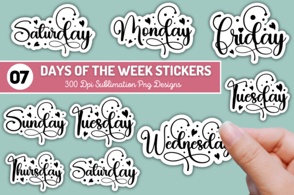 Download Days of the Week Script  Stickers Bundle - Stickers Collection