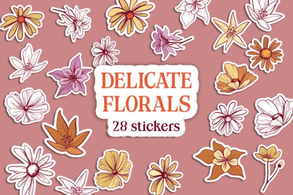 Download Delicate Florals | 28 Scrapbook Stickers - Stickers Collection