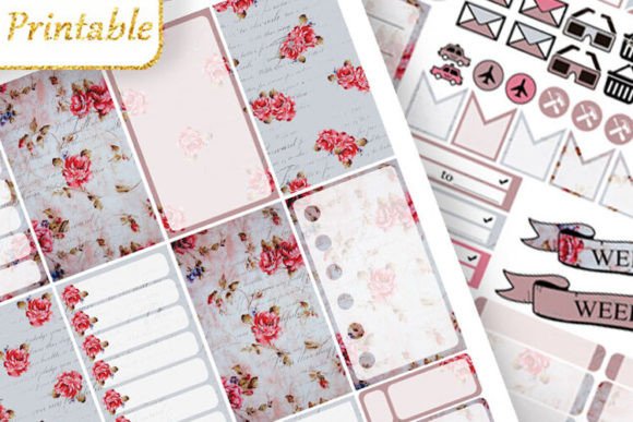 Download Big Planner Stickers Vintage Flower Pink - Stickers Collection