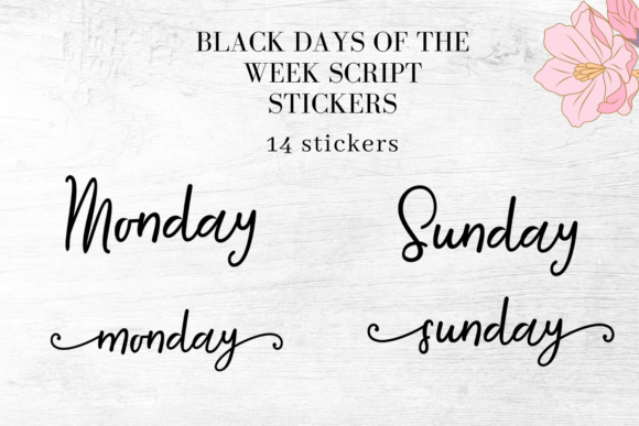 Download Black Days of the Week Script Stickers - Stickers Collection