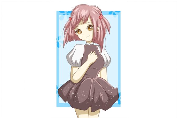 Download Cute Girl Pink Hair with Dark Pink Dress - Premium Resources