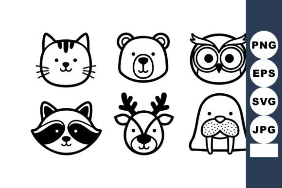 Download Cute Animal Face Icons Simple Black Line - Black line Collection