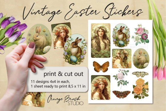 Download Vintage Easter Stickers Printable PNG - Stickers Collection